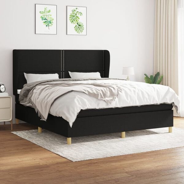 vidaXL Sommier &agrave; lattes de lit avec matelas Noir 180x200 cm Tissu