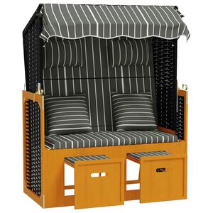 vidaXL Strandkorb avec coussins R&eacute;sine tress&eacute;e bois solide Noir gris