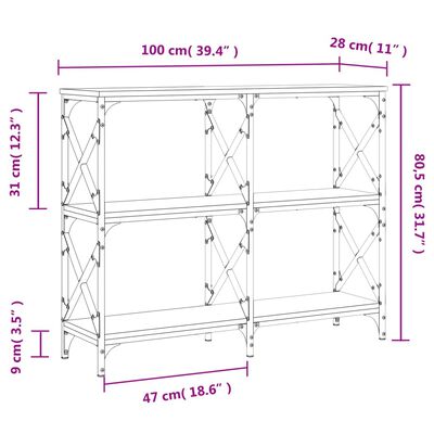 vidaXL Table console chêne sonoma 100x28x80,5 cm bois d'ingénierie