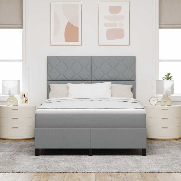 vidaXL Lit &agrave; ressorts avec matelas Gris clair 160 x 200 cm tissu