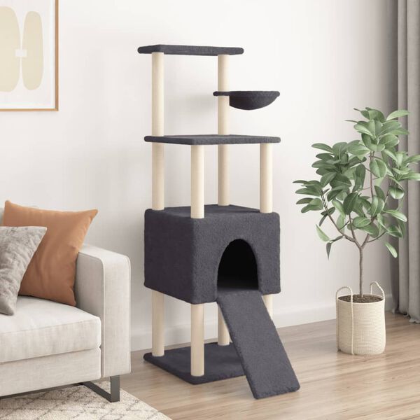 vidaXL Arbre &agrave; chat avec griffoirs en sisal Gris fonc&eacute; 153 cm