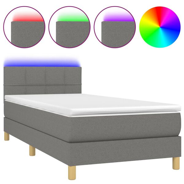 vidaXL Sommier &agrave; lattes de lit avec matelas et LED Gris fonc&eacute; 90x200cm