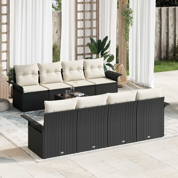 vidaXL Ensemble de canap&eacute; de jardin 9 pcs Noir Poly rotin