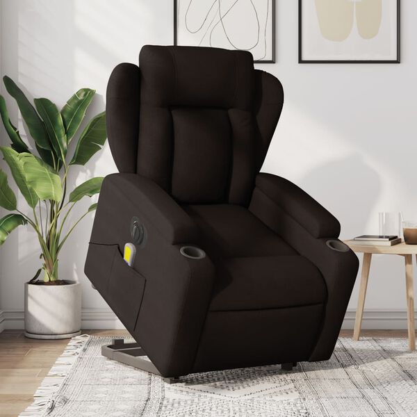 vidaXL Fauteuil inclinable de massage électrique Marron foncé Tissu