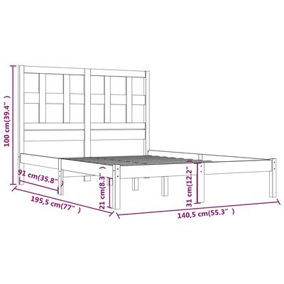 vidaXL Cadre de lit bois de pin massif 135x190 cm double