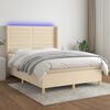 vidaXL Sommier &agrave; lattes de lit matelas et LED Cr&egrave;me 140x190 cm Tissu