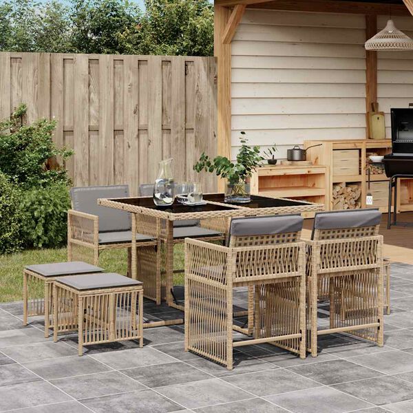 vidaXL Ensemble &agrave; manger de jardin et coussins 9 pcs m&eacute;lange beige