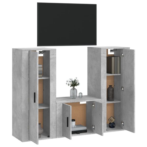 vidaXL Ensemble de meubles TV 3 pcs Gris b&eacute;ton Bois d'ing&eacute;nierie