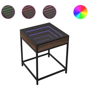 vidaXL Table de chevet avec LED infini ch&ecirc;ne marron 40x40x51 cm