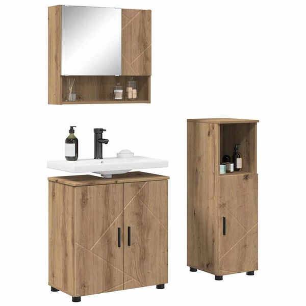 vidaXL Ensemble de mobilier de salle de bain 3 pcs Ch&ecirc;ne artisanal