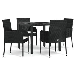 vidaXL Ensemble &agrave; manger de jardin coussins 5pcs Noir R&eacute;sine tress&eacute;e