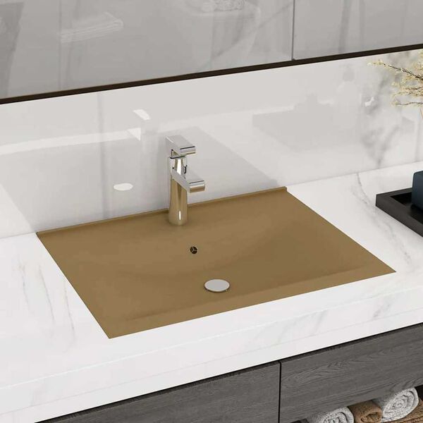 vidaXL Lavabo avec trou de robinet Cr&egrave;me mat 60x46 cm C&eacute;ramique