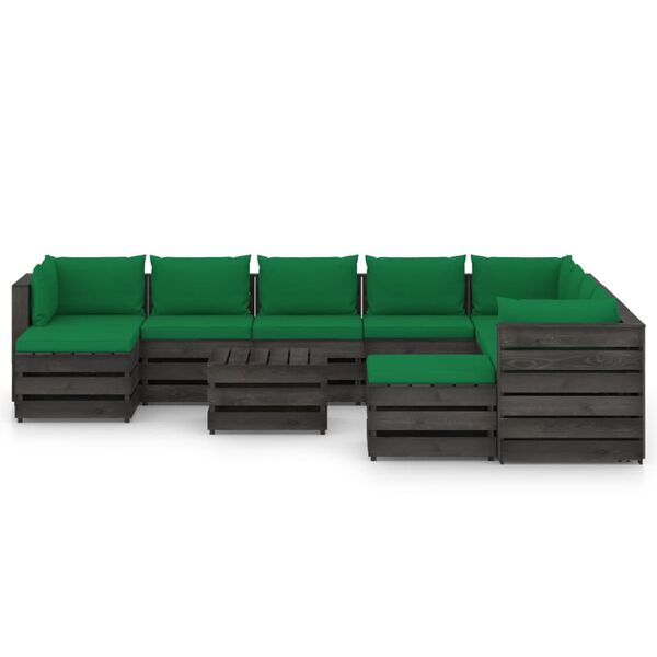 vidaXL Salon de jardin 11 pcs avec coussins Bois impr&eacute;gn&eacute; de gris
