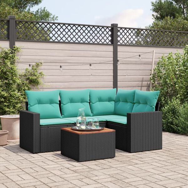 vidaXL Salon de jardin 5 pcs avec coussins noir r&eacute;sine tress&eacute;e