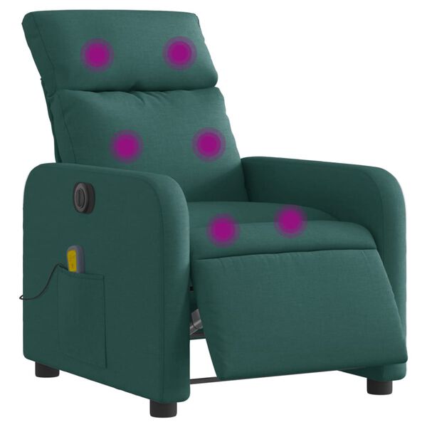 vidaXL Fauteuil de massage inclinable &eacute;lectrique Vert fonc&eacute; Tissu