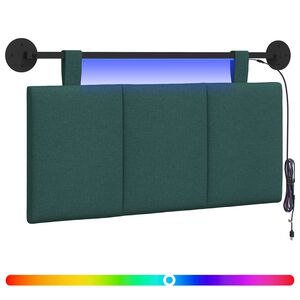vidaXL T&ecirc;te de lit suspendue Avec lumi&egrave;re LED Vert fonc&eacute; Tissu