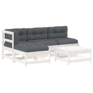 vidaXL Salon de jardin 5 pcs avec coussins blanc bois massif