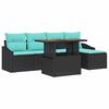 vidaXL Ensemble de canap&eacute; de jardin 6 pc Noir et turquoise polyrotin
