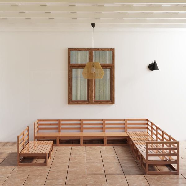 vidaXL Salon de jardin 11 pcs marron miel bois de pin massif