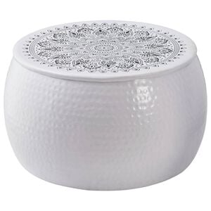 vidaXL Table basse ronde martel&eacute;e Blanc &Oslash; 55 x 55 cm Aluminium