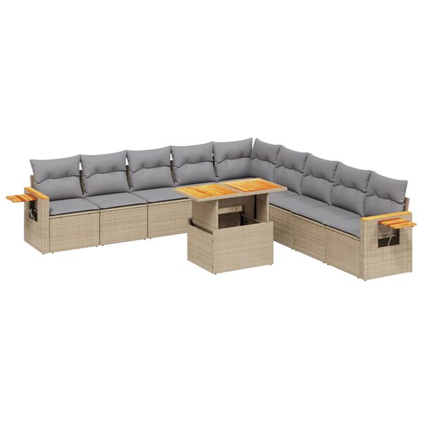 vidaXL Salon de jardin 11 pcs avec coussins beige r&eacute;sine tress&eacute;e