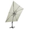 vidaXL Parasol de jardin en porte-&agrave;-faux et m&acirc;t et lumi&egrave;res LED sable