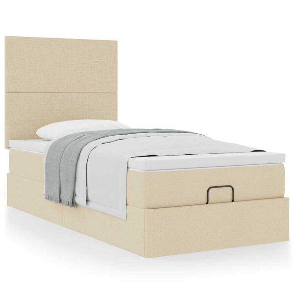 vidaXL Lit ottoman avec matelas cr&egrave;me 100x200 cm tissu