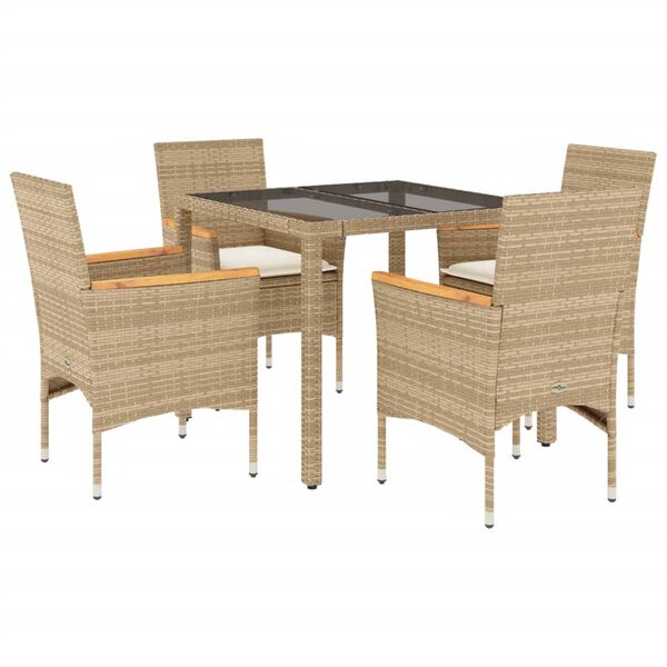 vidaXL Ensemble &agrave; manger de jardin et coussins 5 pcs beige rotin verre