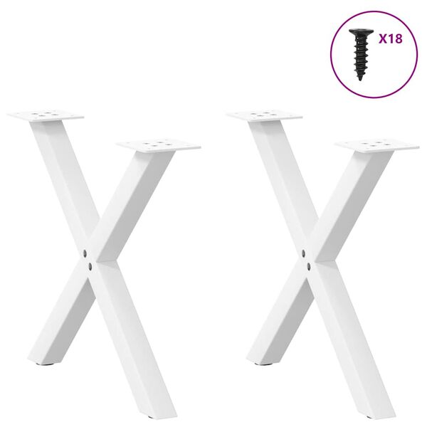 vidaXL Pieds de table basse en forme de X, 2 pi&egrave;ces, blanc, 50 x (42-43) cm, acier