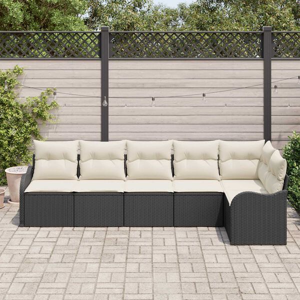 vidaXL Ensemble de canapé de jardin avec coussin 6 pcs Noir Poly rotin