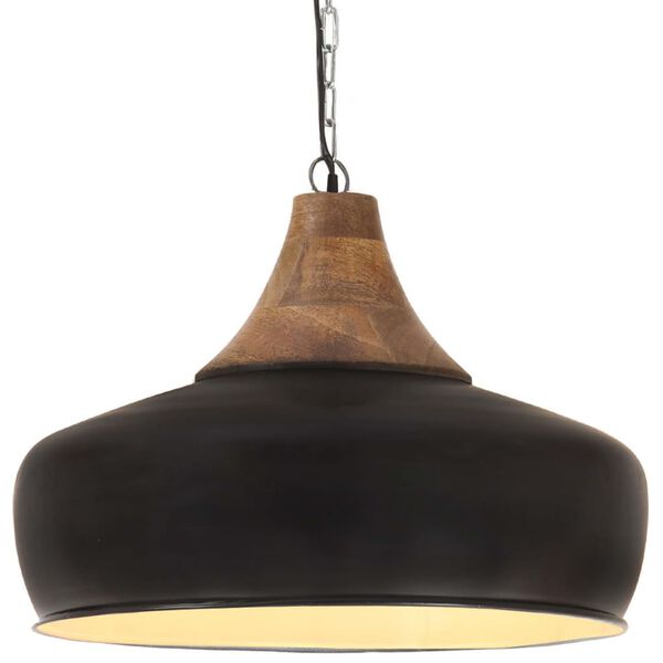 vidaXL Lampe suspendue industrielle Noir Fer et bois solide 35 cm E27