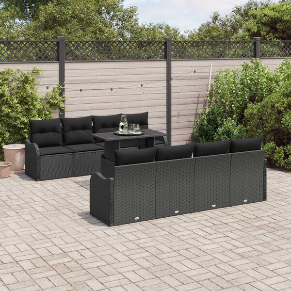 vidaXL Ensemble de canap&eacute; de jardin avec coussin 7 pcs Noir polyrotin