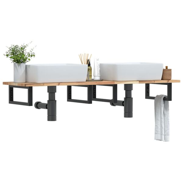 vidaXL &Eacute;tag&egrave;re de vasque murale acier et bois massif d'acacia