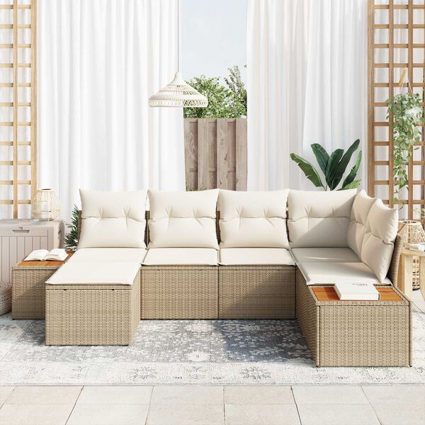 vidaXL Ensemble de canap&eacute; de jardin 6 pcs Beige et cr&egrave;me Poly Rattan