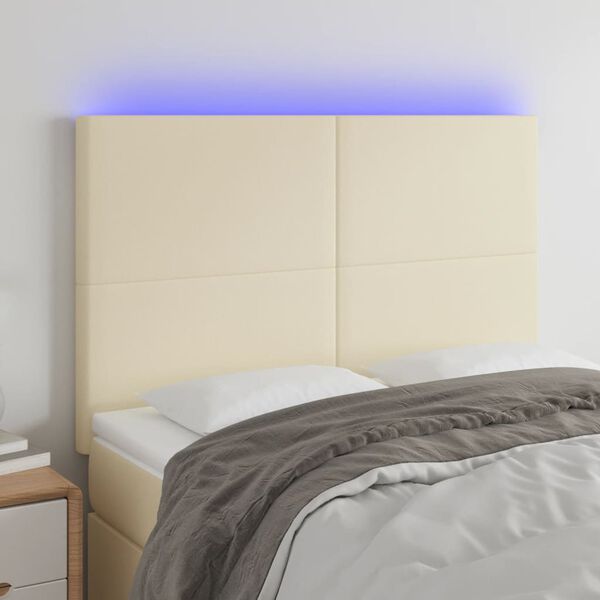 vidaXL T&ecirc;te de lit &agrave; LED Cr&egrave;me 144x5x118/128 cm Similicuir