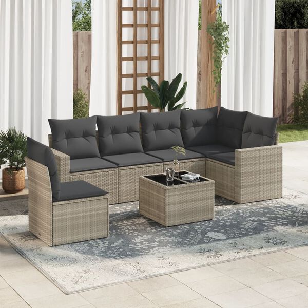 vidaXL Salon de jardin avec coussins 7 pcs gris clair r&eacute;sine tress&eacute;e