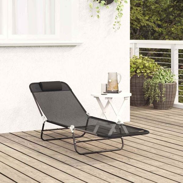 vidaXL Chaise longue pliante Noir 182 x 55 x 85,5 cm Textil&egrave;ne