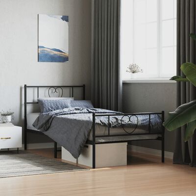 vidaXL Cadre de lit métal sans matelas avec pied de lit noir 90x190 cm