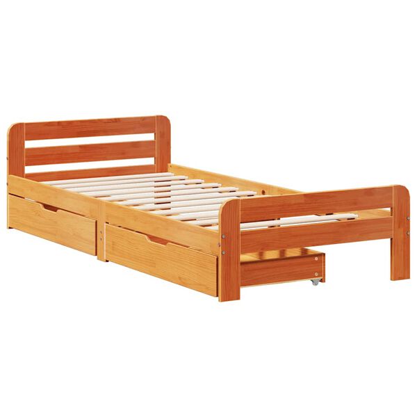 vidaXL Cadre de lit sans matelas cire marron 75x190 cm bois pin massif