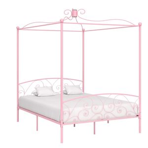 vidaXL Cadre de lit &agrave; baldaquin sans matelas rose m&eacute;tal 160x200 cm