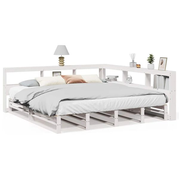 vidaXL Lit biblioth&egrave;que sans matelas blanc 200x200 cm bois pin massif