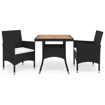 vidaXL Ensemble à dîner de jardin 3 pcs Noir Résine tressée et acacia