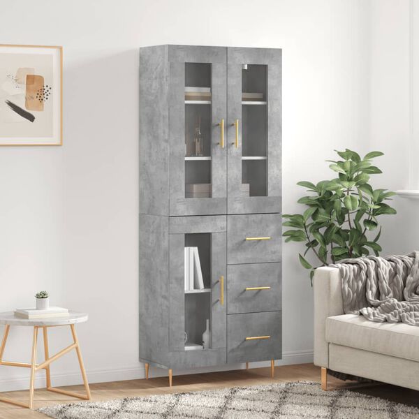 vidaXL Buffet haut Gris b&eacute;ton 69,5x34x180 cm Bois d'ing&eacute;nierie