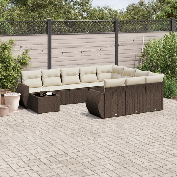 vidaXL Salon de jardin et coussins 11 pcs marron r&eacute;sine tress&eacute;e