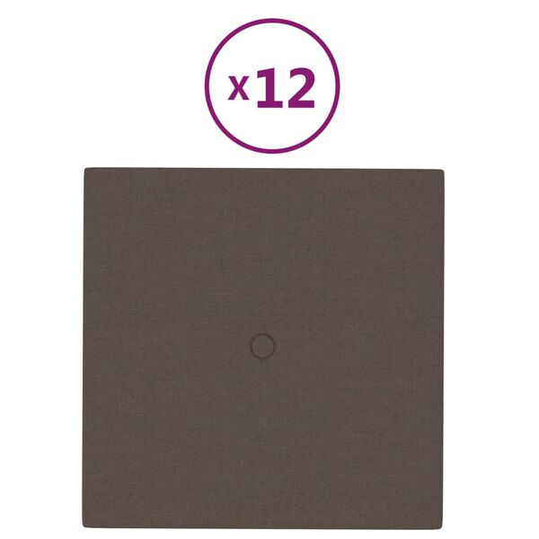 vidaXL Panneaux muraux 12 pcs Taupe 30x30 cm Tissu 1,08 m&sup2;