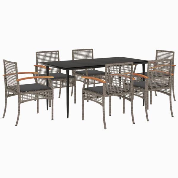 vidaXL Ensemble &agrave; manger de jardin et coussins 7 pcs gris rotin