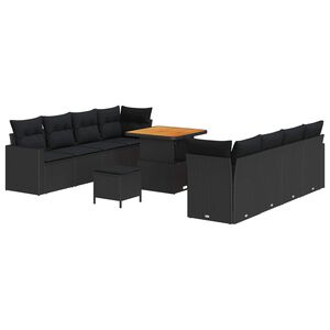 vidaXL Ensemble de canap&eacute; de jardin avec coussin 12 pcs Noir polyrotin
