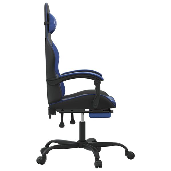 vidaXL Chaise de jeu avec repose-pied Noir et bleu Similicuir