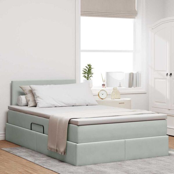 vidaXL Lit de Rangement avec matelas Gris clair 120 x 190 cm Velours