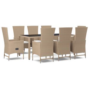 vidaXL Ensemble &agrave; manger de jardin et coussins 9 pcs beige Poly rotin